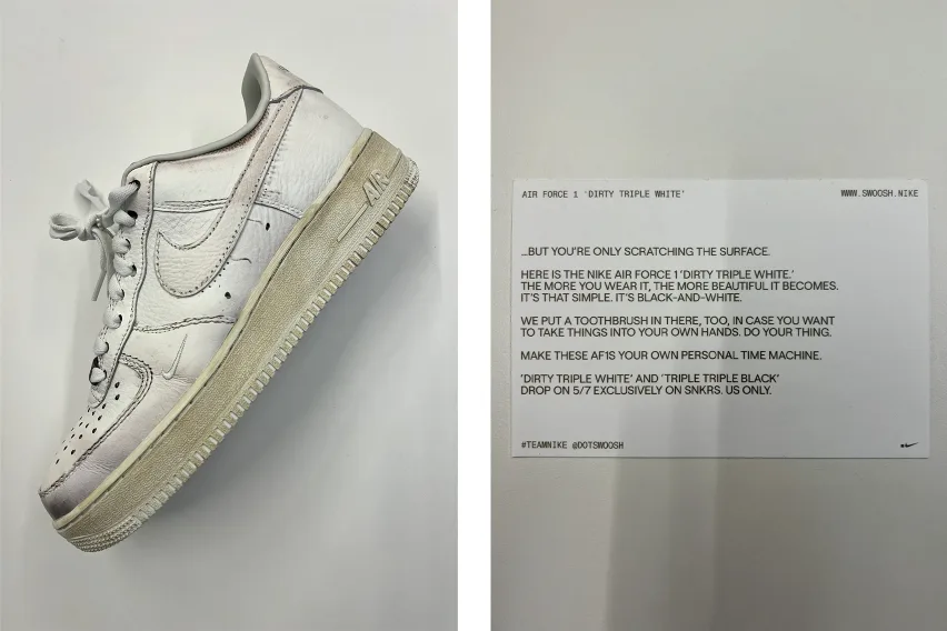 Этот грязный .SWOOSH x Nike Air Force 1 «Dirty Triple White» становится чище с каждым шагом