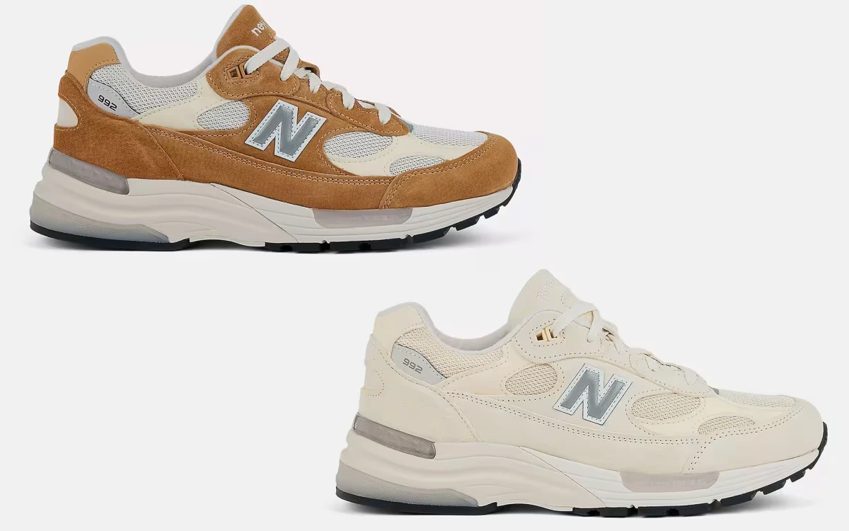 В четверг, 5 июня, New Balance выпустит две новые модели кроссовок 992 Made in USA в цветах «Sweet Caramel» и «Calcium»